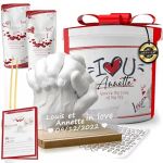 Lalfof® Kit Moulage Main Couple avec Nom| Cadeau Anniversaire Femme Homme| alginate Moulage| idee Cadeau Femme Anniversaire| Decoration Chambre et Decoration Maison| Présent personnalisé pour Couples (LALFOF, neuf)