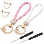 Porte-clé Voiture Tissé - Lot de 2 Porte-clés Femme Élégants (Blanc + Rose) - Porte-clef Voiture Pratique et Style - Idéal Cadeau Porte-clef Femme - Porte clef Voiture Durable et Léger (lets xia, neuf)