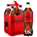 Coca-Cola Zero Sugar – Boisson rafraîchissante contenant de la caféine au goût original de Coca-Cola – zéro sucre et sans calories – Boisson rafraîchissante en bouteilles jetables 4 x 1500 ml (atundo-shop, neuf)