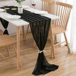 CHUQING Chemin de Table en Mousseline de Soie Décoration de Table de Mariage Décoration d'anniversaire,300 x 70 cm,Couleur Noir (CHUQING-FR, neuf)