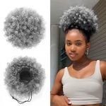 YEAME Afro Puff – Queue de cheval avec cordon de serrage pour femmes noires, chignon afro gris ombré de qualité supérieure avec cordon de serrage pour femmes et filles (1BT0906, gris ombré) (BC BROTHERS FR, neuf)