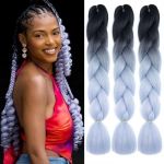 Xtrend 24 pouces 3Packs Ombre Jumbo cheveux à tresser synthétique cheveux à tresser synthétique à haute température tresses au Crochet Extensions de cheveux pour les femmes (3Packs,Ombre gris#) (XtrendHair, neuf)