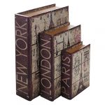 HMF 80961 Livre coffre-fort, Set de 3 "Villes", look antique, Caisse &agrave; Monnaie Camoufl&eacute;e, 32,5 x 23,5 x 7,5 cm (hmf_shop, neuf)