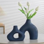 CEMABT Lot de 2 vases en céramique Bleu pour décoration de Style Minimaliste bohémien Moderne - Vases à Fleurs Parfaits pour Le Salon, Le Mariage, Le Bureau et la Chambre à Coucher (Hanaomaoyi, neuf)