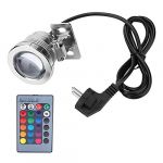 Riuty Projecteur LED RVB submersible - 10 W - Prise europ&eacute;enne - Projecteur ext&eacute;rieur avec t&eacute;l&eacute;commande - Pour aquarium, bassin, fontaine, jardin (argent) (Entatial, neuf)