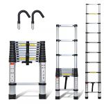 Joparri Échelle télescopique en Aluminium avec Crochets Amovible 2,6 m échelle Extensible antidérapante, Multi-Fonction Ladder Charge 330lbs / 150 kg, Argent (LILYLILY, neuf)