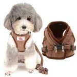 Zunea Harnais Veste pour Petit Chien R&eacute;glable R&eacute;fl&eacute;chissant en Velours C&ocirc;tel&eacute; Harnais et Laisse Anti Traction Chiot Harnais Gilet pour Chihuahua Yorkshire Chat Marron XS (Qingqiuk, neuf)