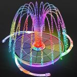 AISITIN Fontaine solaire LED 6,5 W avec barre de support réglable - Pompe de bassin solaire colorée - Batterie intégrée avec LED double face - Fontaine solaire ronde pour bain d'oiseaux, bassin de (AISITIN Boutique Agréée RV, neuf)