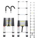 Joparri Échelle télescopique en Aluminium avec Crochets Amovible 3,8 m échelle Extensible antidérapante, Multi-Fonction Ladder Charge 330lbs / 150 kg, Argent (LILYLILY, neuf)