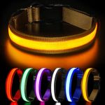 HEELE Collier Lumineux pour Chien, Collier Chien LED Rechargeable avec 3 Modes d'éclairage, Collier Fluorescent étanche pour Petits Moyens Gros Chiens, Collier de Chien Rechargeable Type-C, Marron, L (Heele Euro, neuf)