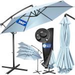 KESSER® Parasol déporté en aluminium + housse de 300 cm de diamètre et manivelle avec support - Protection UV - Toile imperméable à 360 ° - Parasol de jardin - Parasol de marché - Bleu clair, bleu (WMK Trading GmbH, neuf)