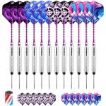 CyeeLife Lot de 12 fléchettes Professionnelles en Acier avec Pointe en métal avec 24 ailettes et aiguiseur 22 g (Couleur Argent) (CareGames, neuf)