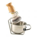 Ｚｉａｌｏｆｉ Brosse &agrave; Barbe pour Homme, Bol &agrave; Savon avec Support, Acier Inoxydable, Accessoire Portable pour Petit Ami, Manche En Bois, Style B (ZhihengDA, neuf)