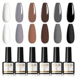 ROSALIND Vernis Gel UV Semi Permanent Blanc Noir Marron Vernis &agrave; Ongles 6 Couleurs Soak Off UV LED Nail Polish 8ml Convient &agrave; La Conception De Nail Art Salon De Manucure (MEISITEMAOYI, neuf)