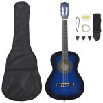 vidaXL Ensemble de Guitare Classique pour D&eacute;butants 8 pcs, Instruments d'Apprentissage de Musique, Kit de Accessoires de Guitare, Bleu 3/4 36" (vidaXL FR, neuf)