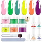 12Pcs Kit de Poudre de trempage,6 Couleurs Jaune Vert Pourpre Orange Poudre Dipping Powder Nails Kit avec Base Top Coat,Activateur,Brush Saver, French Nail Manucure Dipping Powder art des ongles (EODCI, neuf)