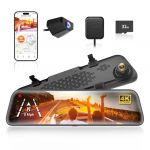 WOLFBOX 12" 4K R&eacute;troviseur Dash Cam avec cam&eacute;ra de recul,2160P Full HD R&eacute;troviseur, 5.8GHz WiFi, Avant et Arri&egrave;re Double Lentille Dashcam Voiture, Aide au Stationnement, Carte 32 Go et GPS (G840S) (WOLFBOX, neuf)