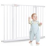 LAOYE Barriere de Securite Enfant, sans per&ccedil;age, Extra Haute, 92 cm de Hauteur, 75 &agrave; 124 cm de Large, avec 3 rallonges, pour Enfants, Chiens et Chats, Fermeture Automatique et arr&ecirc;t &agrave; 90 &deg;- Blanc (Laoye, neuf)