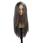 Yechiry Perruque Longue et Droite avec Partie Centrale, Design Exquis pour un Look &eacute;l&eacute;gant, Adapt&eacute;e &agrave; la Vie Quotidienne et aux F&ecirc;tes, Fibre Haute Temp&eacute;rature noire. (Gris fum&eacute;) (Recrearts, neuf)