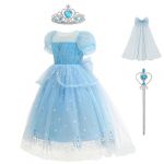 EARJIA Déguisement Princesse Fille Pour Fille Costume De Princesse Déguisement De Luxe Bleu Pour Enfants Halloween Carnaval (EARJIA, neuf)
