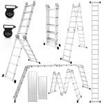 Cecaylie Échelle Multifonction en Aluminium - 4 x 5-582 cm - 7 en 1 - avec Plateforme - Échelle avec 2 plaques d'échafaudage - Échelle de Travail Multifonction - 20 marches - Argenté (HAOHUOBPY, neuf)