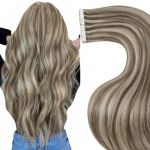 LaaVoo Extension Cheveux Naturel Adhesive 55cm Blanc Marron 50g 20pcs Extension Adhesif Cheveux Humain Vrais Brun Clair Platine Highlight Lisse #P8/24 (Laavoo, neuf)