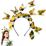 Bandeau Papillon, Serre Tete Papillon Femme, Bandeau Papillon 3D, Couronne de Papillon, Accessoire De T&ecirc;te Papillon Pour F&ecirc;te, Serre Tete Fille, pour Carnaval,Cosplay,Mariage (Jaune) (mikeer, neuf)