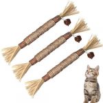 PYEUIFT 3 Pi&egrave;ces B&acirc;tonnets Herbe &agrave; Chat, B&acirc;tonnets d'herbe &agrave; Chat, B&acirc;tons &agrave; M&acirc;cher pour Chats, Jouets pour Chats, pour Grincer des Dents,Baton Chat,Jouets molaires de Chat en Bois Naturel (tulan4820208, neuf)
