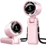 Ventilateur Portable, Turbo Haute Vitesse, 5 Vitesses avec Affichage LED, Moteur Puissant, 4 000 mAh, Rechargeable par USB, pour Activités de Plein Air, Voyages, Travail, Rose (TECH COVER SRL, neuf)
