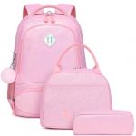 Kimwadalh Cartable Fille Paillettes Sac à Dos Primaire Glitter Cartable Enfant pour Scolaire Primaire Fille Sets de Sacs Scolaires CE1 CE2 + Isotherme Panier Repas + Trousse (Shinetone, neuf)