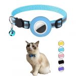 Hepplly Collier r&eacute;fl&eacute;chissant pour chat, avec cloche et support Airtag, compatible avec Airtag, avec boucle de s&eacute;curit&eacute; fragile pour chaton, chat (bleu clair) (CICI'STORE, neuf)