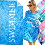 LEcylankEr Grande Serviette de Plage 180 x 90cm, Serviette Microfibre, Drap de Plage Anti Sable Sechage Rapide pour Plage/Piscine/Chaises de Plage (Swimmer-Bleu) (Timertick, neuf)