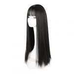 72cm Perruque Longue et Droite Noir Perruque avec Frange Perruque Synthétique élégante Résistante à la Chaleur pour Femmes - Haute Densité, Texture Mate (Liyishun, neuf)