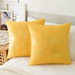 ETOLISHOP Lot de 2 Housse de Coussin Velours Taie d'oreiller Jaune Moutarde Housses de Coussin Canape Housse Coussin Ginkgo Biloba Housses de Coussins pour Salon Chambre Canapé Lit Décoration 50x50cm (EULeeLance, neuf)