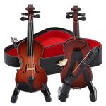 Mod&egrave;le de violon miniature Corps en noyer et cordes en alliage Instrument de musique miniature D&eacute;coration, Accessoires pour maison de poup&eacute;e (beiyuanwangluo, neuf)
