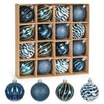 Boules de Noël Bleu Foncé, Peint Boule Noel 6cm, Boules Sapin de Noël Geantes, Peint Texture Givré Briller, 16PCS Décoration de à Suspendre Plastique, Festival Décors (WEIMEIYING, neuf)