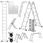 Cecaylie Échelle multifonction en aluminium - 4 x 3 marches - 360 cm - 7 en 1 - Avec plate-forme - Échelle avec 2 plaques d'échafaudage - 12 marches - Argenté (HAOHUOBPY, neuf)