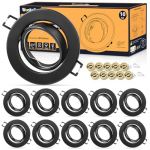 Spot Encastrable GU10 Set, Lot de 10 Cadre Spot Encastrable en Noir Rond, Avec Douille Céramique GU10 pour Spot LED GU10, AC 230V Ø 68mm, Orientable 30° Cadre de Montage pour Spots de Plafond (JianJingKongUK, neuf)