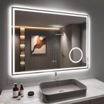 Miroir Salle de Bain 80x60cm avec 3X Loupe, 45W Miroir Anti-buée avec éclairage, Prise pour Rasoir, Miroir Salle de Bain Dimmable et 3 Couleurs Réglable, IP44 Étanchéité (Elektronik Trade, neuf)