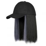 Casquette de Baseball avec Extensions de Cheveux, Perruque de Cheveux Courts et Lisses avec Casquette, Perruques de Chapeau en Fibres Synthétiques pour Femmes (Noir avec bleu) (Jeadhen, neuf)