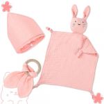 BINYI Cadeau Naissance Fille Garcon Personnalis&eacute; Lapin Doudou Mouchoir Kit Cape de Bain Bebe Coton Bavoirs Bebe Naissance et Serviette de Bain B&eacute;b&eacute; Gar&ccedil;on Fille Enfant Accessoire (Rose) (BINYI, neuf)