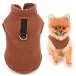 SMALLLEE_LUCKY_STORE Pull en polaire de couleur unie avec anneau pour laisse pour petit chien, chat, garçon, fille, Yorkie, chihuahua, chaton, vêtements chauds d'automne et d'hiver, marron, L (smalllee, neuf)