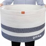 GOCAN XXXL panier a linge panier rangement D55XH35cm panier à linge panier garni pour panier linge salle avec Poignées pour Jouets Oreillers Salon gris blanc panier rond gris (GOCAN-EU, neuf)