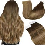 LaaVoo 60m Extension Cheveux Naturel Adhesif 20pcs Ombre Brun Moyen a Brun Clair Balayage Gris Fonc&eacute; Dor&eacute; 50g Lisse #6/8/14 (Laavoo, neuf)