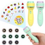 HOTUT Lampe Torche et Projecteur Animaux, 2 PCS Jouet Lampe de Poche Projecteur Histoire, Mini Projecteur Histoire Enfant avec 20 Disques 160 Images, Jouet &Eacute;ducatif pour Gar&ccedil;ons Et Filles-Vert+Jaune (ZHDAYA, neuf)