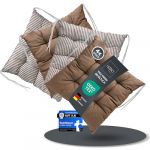 LILENO HOME Lot de 4 coussins de chaise réversibles, marron, 40 x 40 x 6 cm, à rayures, pour chaise de jardin, cuisine ou salle à manger, pour l'intérieur et l'extérieur, (Linda FUM) (Discount-Deal24, neuf)