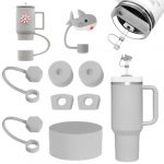 CATOR Stanley Cup Kit d'accessoires pour tasse, comprend 6 bouchons en silicone anti-fuite, 2 couvercles en paille, 1 coque en silicone pour gobelets Stanley de 1,2 l et 850 ml, tasses non（gris） (QUQU JIANING, neuf)