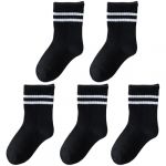 QIYIENDIAN 5 Paires Chaussettes chaudes et confortables pour enfants Coton Chaussettes à motifs 1-10 ans Filles Garçons（Black double bars，7-10Y (qiyidianzi, neuf)