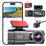 Dashcam Voiture 4K+1080P, Dash Cam avec écran IPS 1.47'', WiFi & App, Camera Voiture Grand Angle 170°, Vision Nocturne, Carte SD 64 G, WDR, G-Capteur, 24H Mode Stationnement, Enregistrement en Boucle (CISTUNOS LTD, neuf)