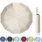 Maibar Parapluie de voyage Automatique Parapluies pliants Compact Protection contre le vent 24-côtes Protection UV Résistant à l'eau Parasols (A-Beige) (Maibar, neuf)